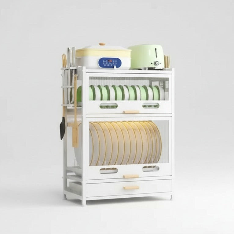 Kitchen Storage Rack Cabinet - Countertop Cutlery and Dish Organizer with Drawer for Utensils, and Cookware