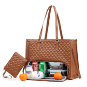 Lunch Boxes and Drinks are Stored at Women Tote Lunch Bag.