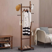 Wooden Coat Rack Hanger Organized with Clothes, Hat and Slippers.