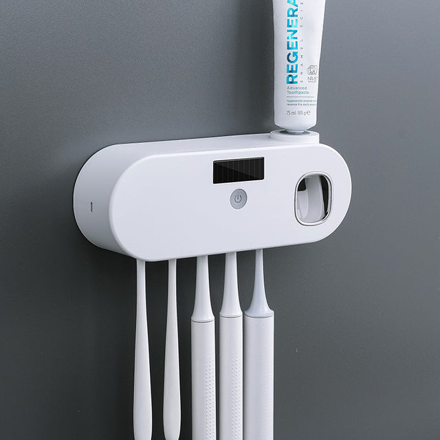 UV Toothbrush Sanitizer Toothpaste Squeezer With Rechargeable Solar Power
