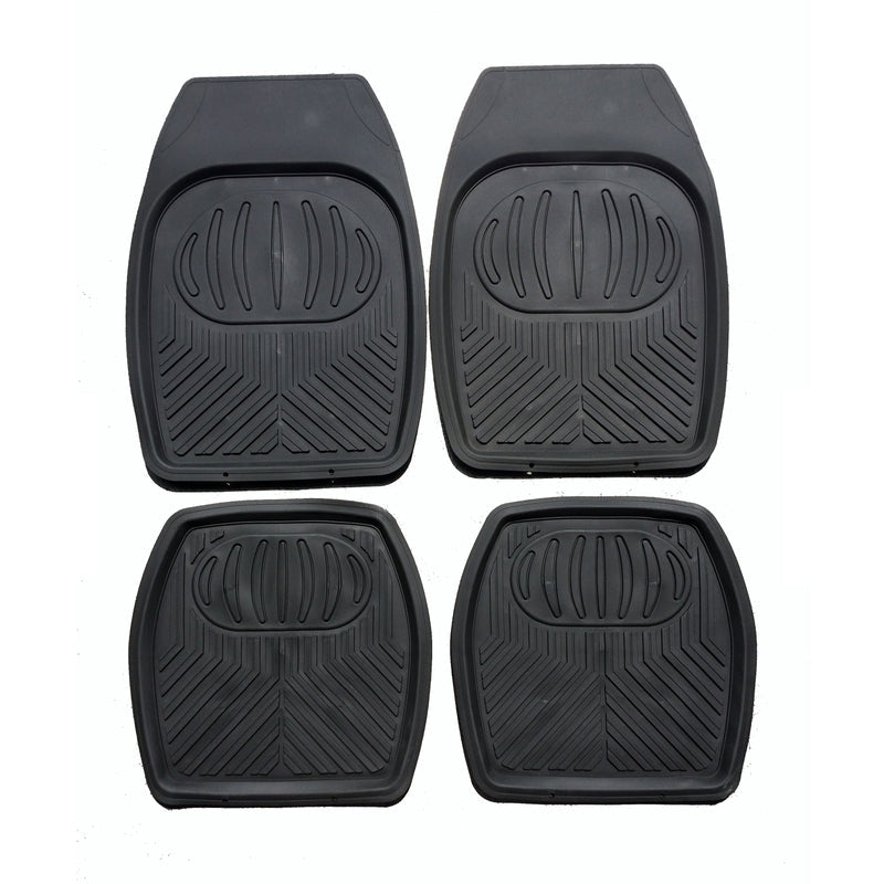 Four black car floor mats on a white background