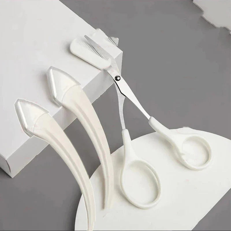 Eye Brow Trimmer Eyebrow Comb Scissors Makeup Tool Hair Removal in white color