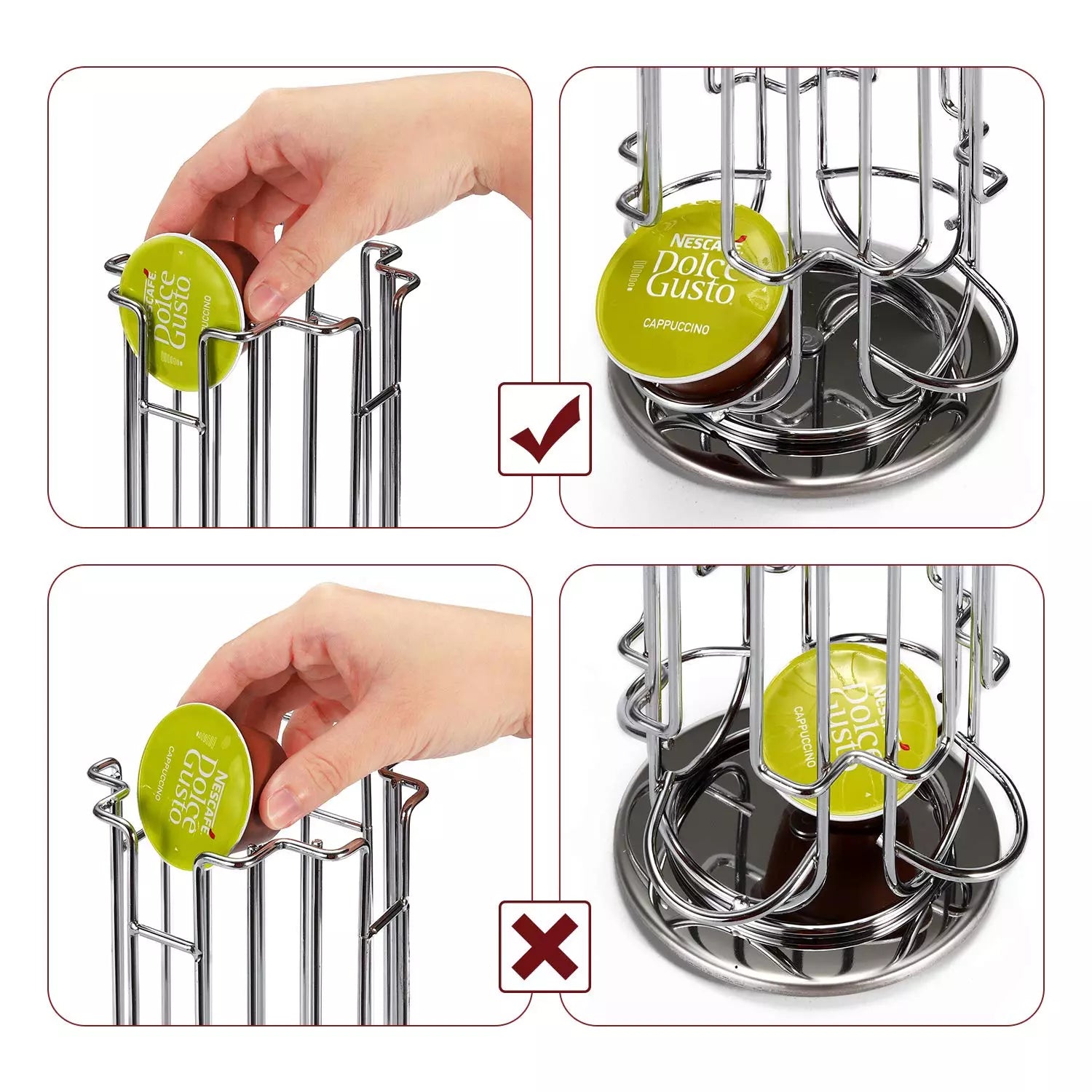 24 Coffee Pod Holder - Rotating Chrome Tower Storage Stand for Coffee Capsules