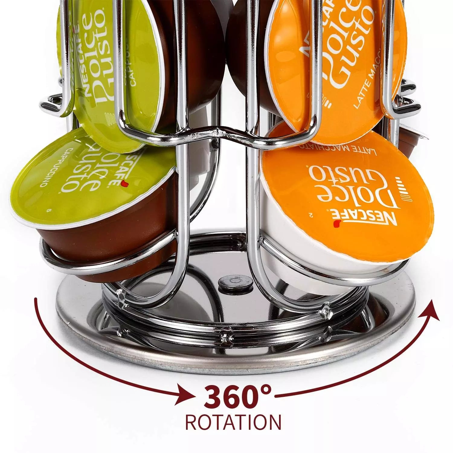 24 Coffee Pod Holder - Rotating Chrome Tower Storage Stand for Coffee Capsules