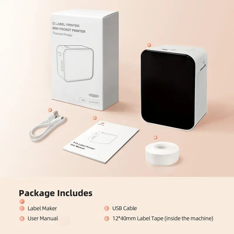 Wireless Thermal Label Printer - Bluetooth Mini Pocket Printer for Price, Name, Stickers, Android & IOS Compatible