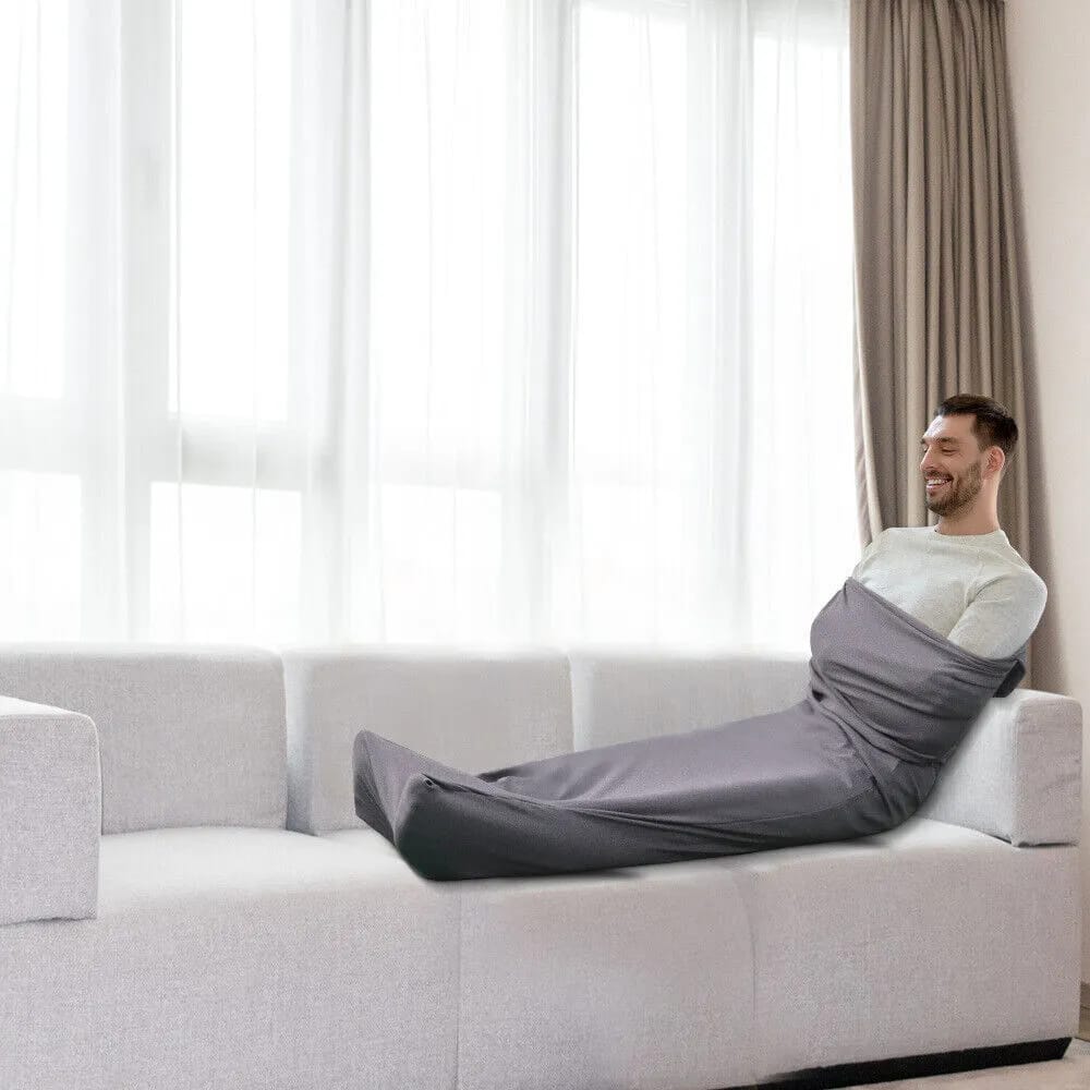 A Man in a Wearable Sleep Pod.