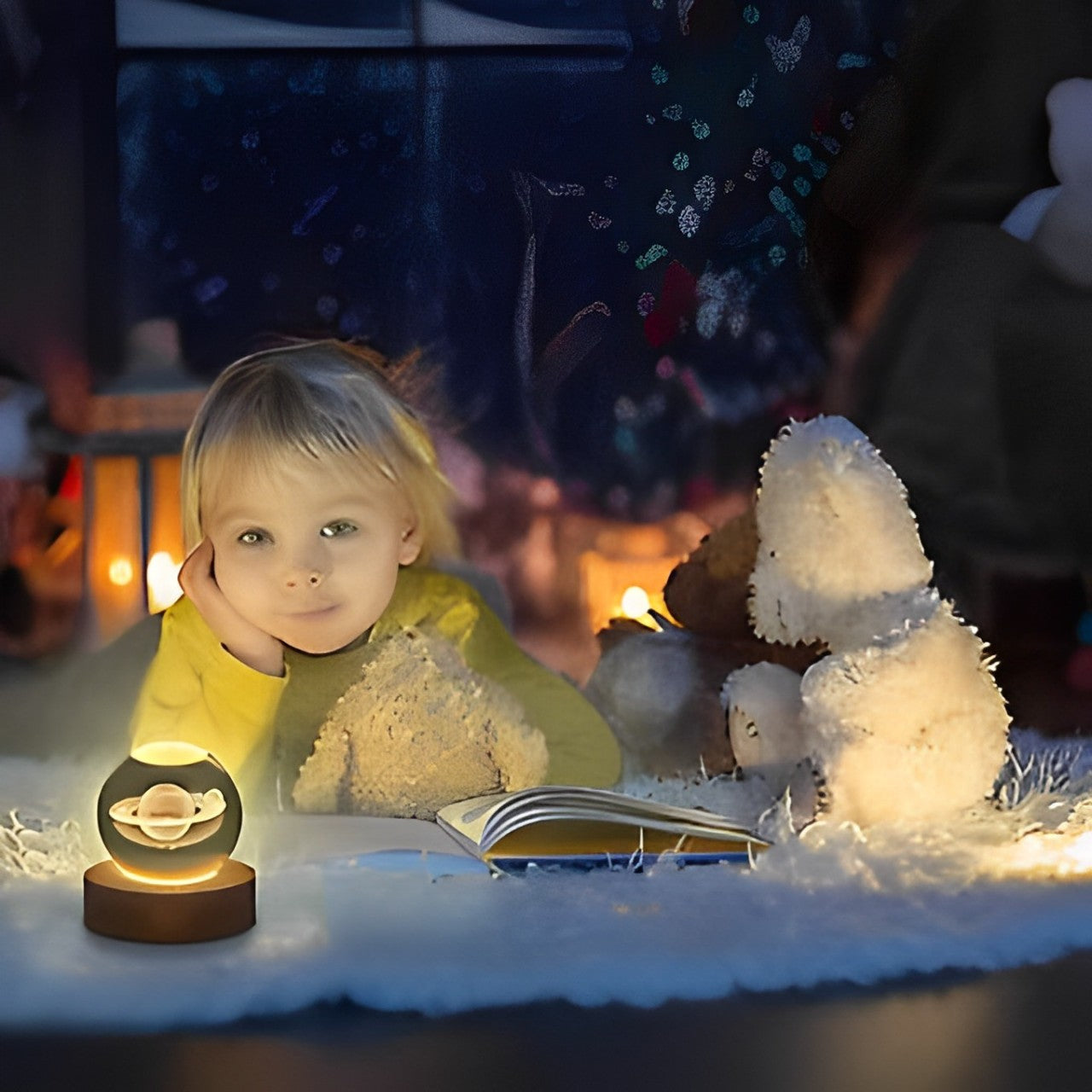 Girl Infront of Crystal Ball LED Night Light.