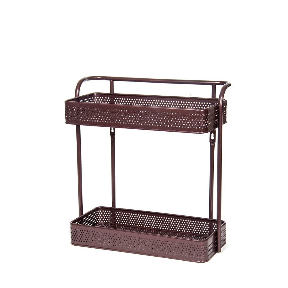 Metal Organizer Rack with two baskets on a white background