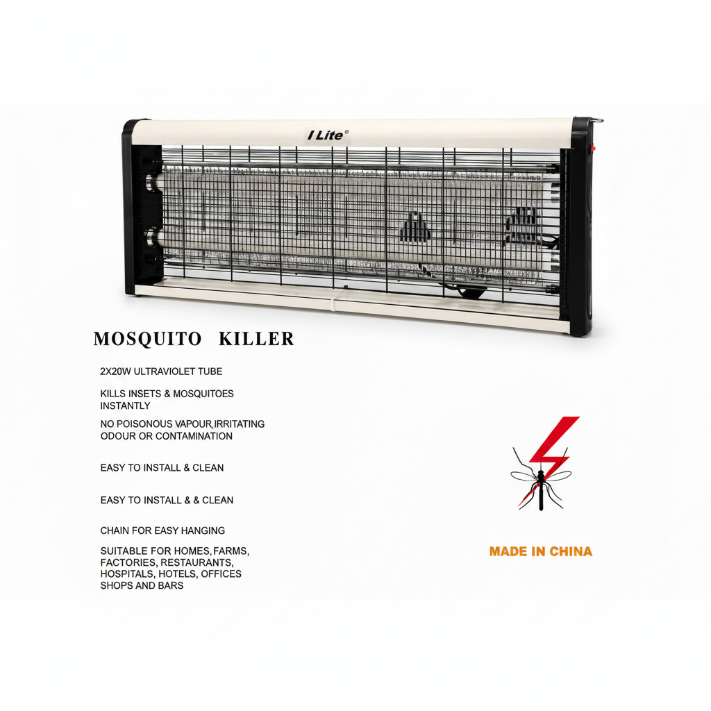 Mosquito killer with features listed on a white background