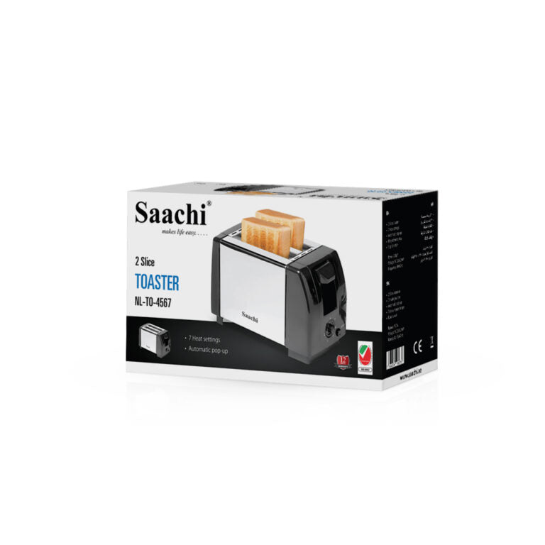 Saachi toaster packaging on a white background